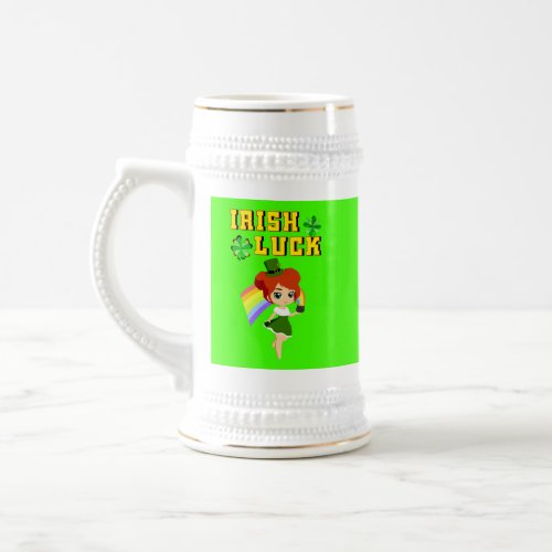 Irish Luck leprechaun Trefoil Saint March Patricks Beer Stein