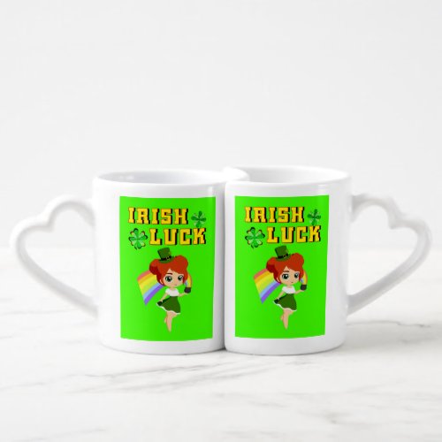 Irish Luck leprechaun Trefoil Saint March Patricks Coffee Mug Set