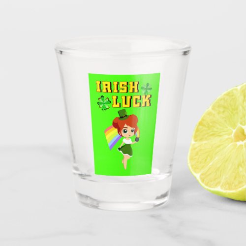 Irish Luck leprechaun Trefoil Saint March Patricks Shot Glass