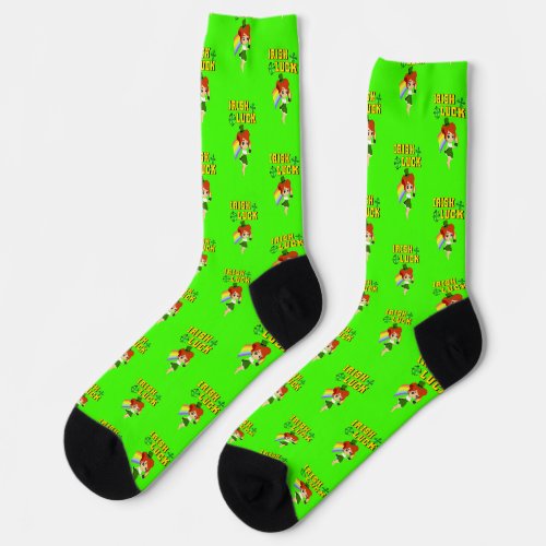 Irish Luck leprechaun Trefoil Saint March Patricks Socks