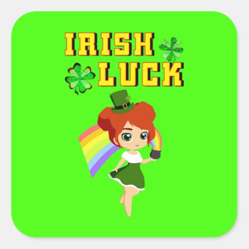 Irish Luck leprechaun Trefoil Saint March Patricks Square Sticker