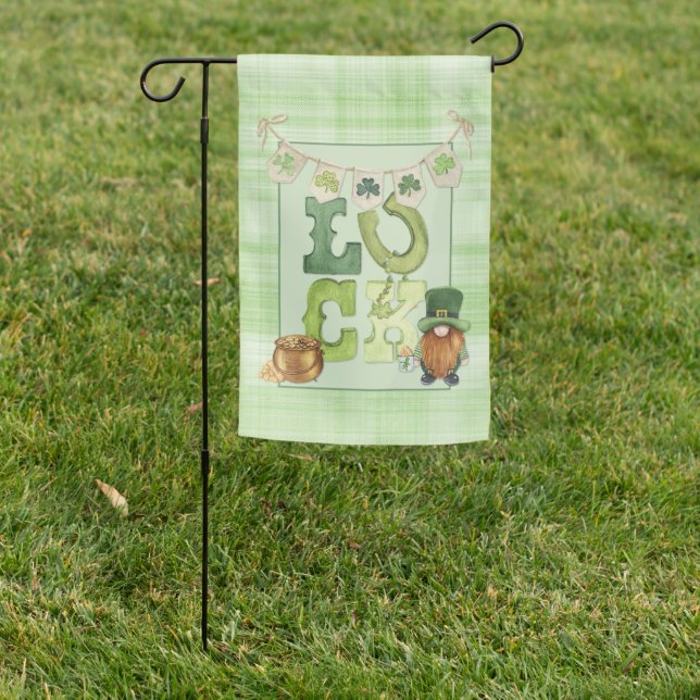 Irish Luck St Patrick's Day Gnome Shamrock Green   Garden Flag (In SItu)