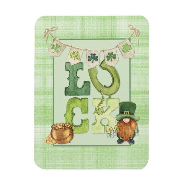 Irish Luck St Patrick's Day Gnome Shamrock Green   Magnet (Vertical)