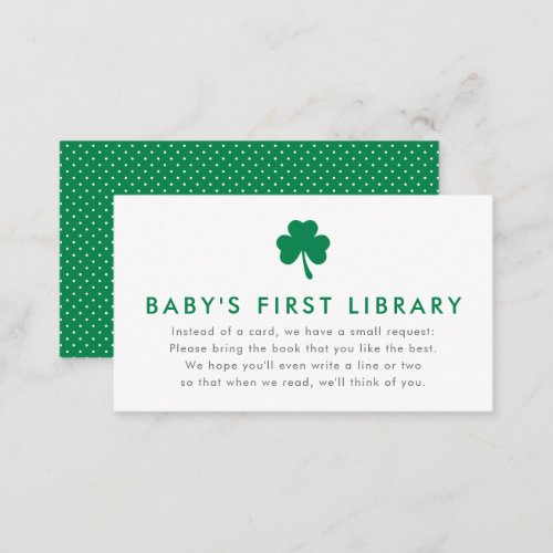 Irish Lucky Charm Books for Babys First Library Enclosure Card