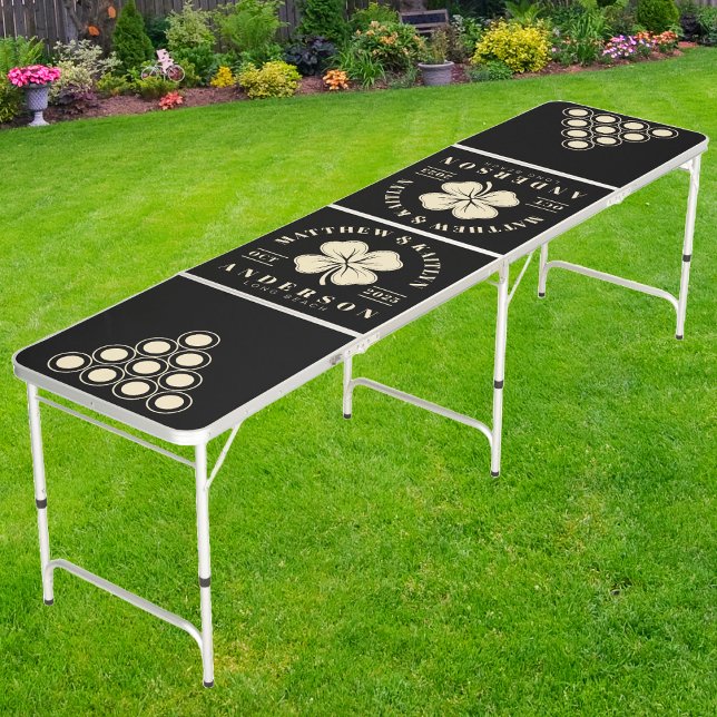 Irish Lucky Clover Black Wedding Crest Beer Pong Table (Creator Uploaded)