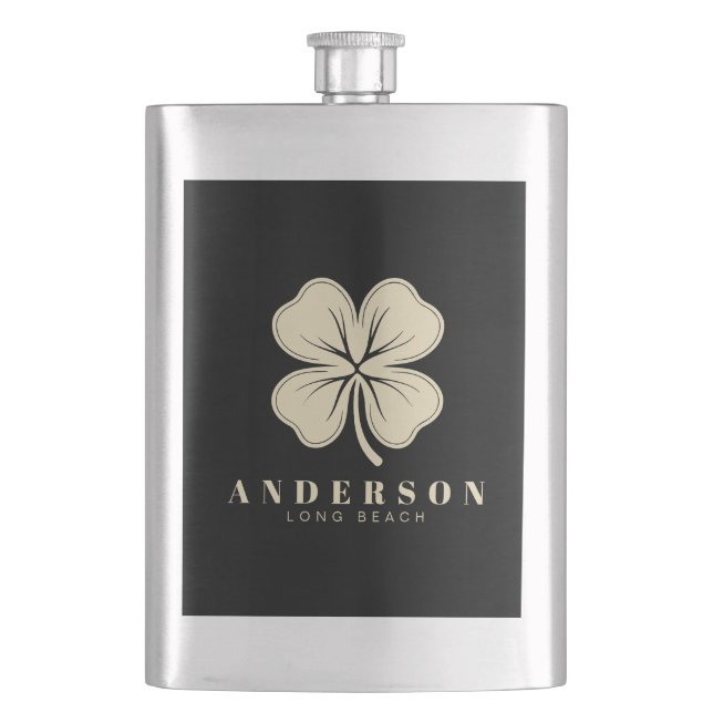 Irish Lucky Four Leaf Clover | Name Black Classic Flask (Front)