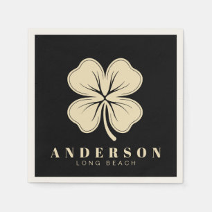 Irish Lucky Four Leaf Clover Name Black Cocktail Napkins