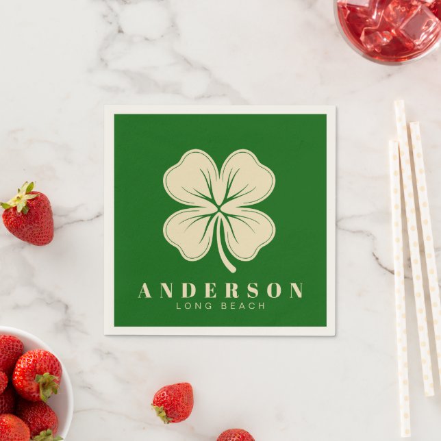 Irish Lucky Four Leaf Clover | Name Green Cocktail Napkins (Insitu)