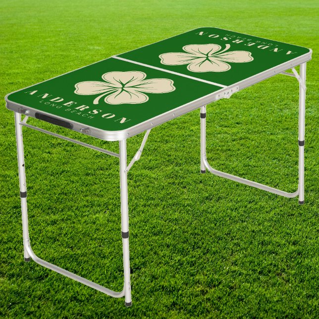 Irish Lucky Four Leaf Clover | Name Green Tailgate Beer Pong Table (Creator Uploaded)