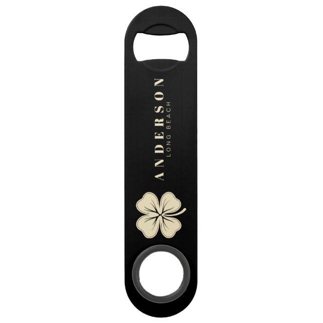 Irish Lucky Four Leaf Clover with Name Black Bar Key (Front)