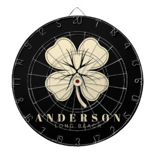 Irish Lucky Four Leaf Clover with Name Black Dart Board