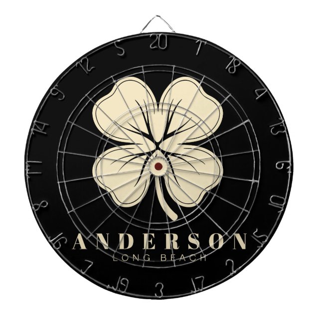 Irish Lucky Four Leaf Clover with Name Black Dart Board (Front)