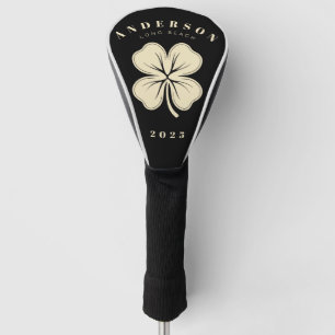 Irish Lucky Four Leaf Clover with Name Black Golf Head Cover