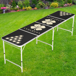 Irish Lucky Four Leaf Clover with Name & Cup Black Beer Pong Table
