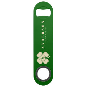 Irish Lucky Four Leaf Clover with Name Green Bar Key