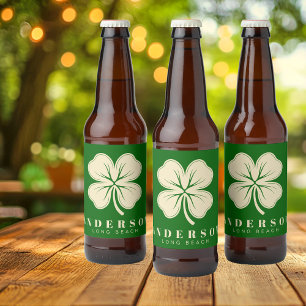 Irish Lucky Four Leaf Clover with Name Green Beer Bottle Label