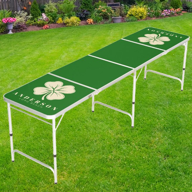 Irish Lucky Four Leaf Clover with Name Green Beer Pong Table (Creator Uploaded)