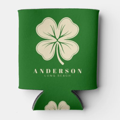 Irish Lucky Four Leaf Clover with Name Green Can Cooler