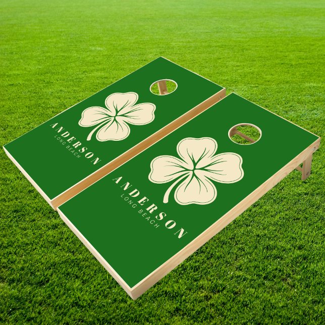 Irish Lucky Four Leaf Clover with Name Green Cornhole Set (Creator Uploaded)