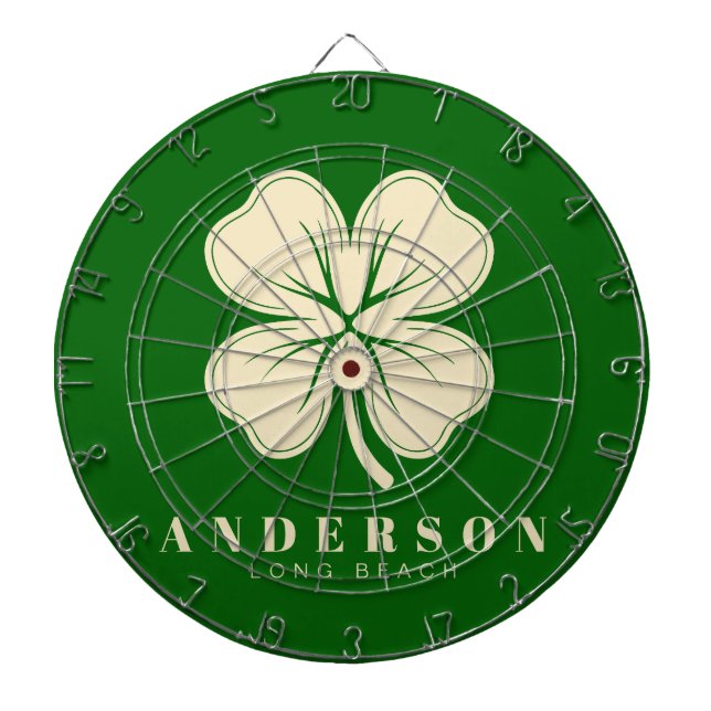 Irish Lucky Four Leaf Clover with Name Green Dart Board (Front)