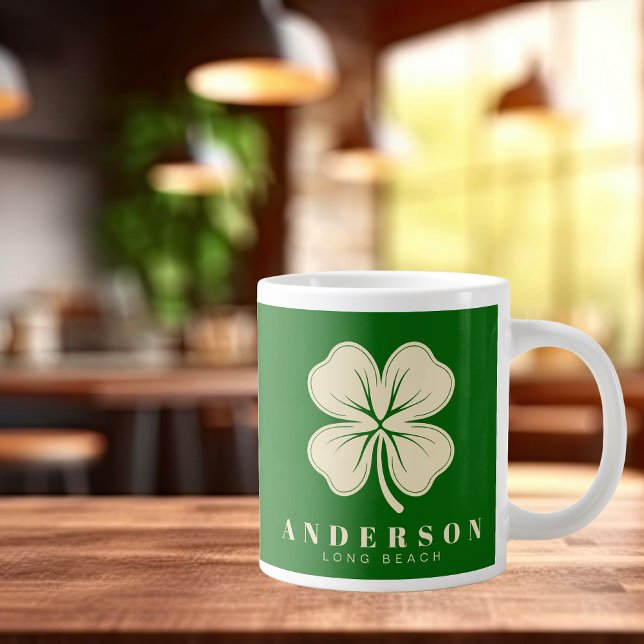 Irish Lucky Four Leaf Clover with Name Green Giant Coffee Mug (Creator Uploaded)