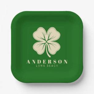 Irish Lucky Four Leaf Clover with Name Green Paper Plates