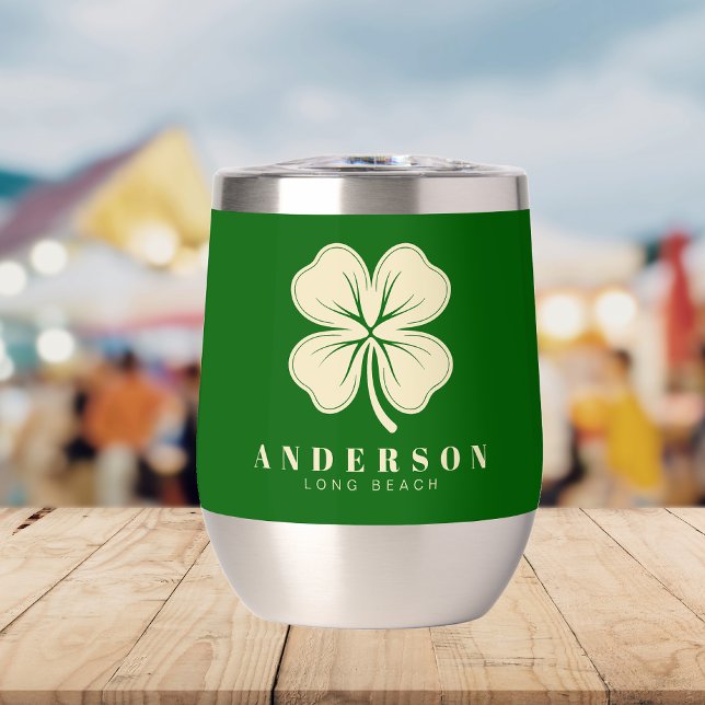 Irish Lucky Four Leaf Clover with Name Green Thermal Wine Tumbler (Creator Uploaded)
