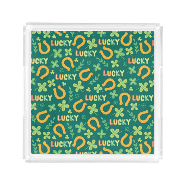 Irish LUCKY green pattern Acrylic Tray (Front)