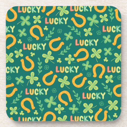 Irish LUCKY green pattern Beverage Coaster