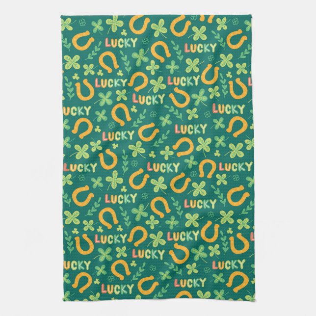 Irish LUCKY green pattern Kitchen Towel (Vertical)