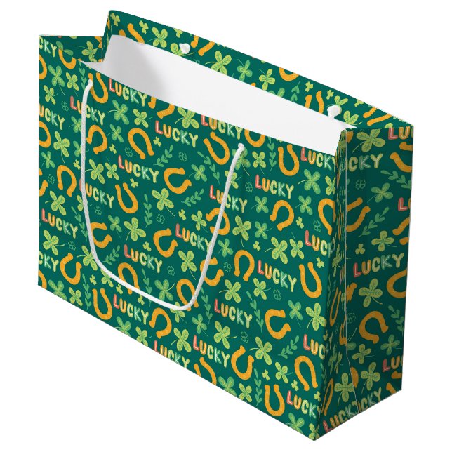 Irish LUCKY green pattern Large Gift Bag (Front Angled)