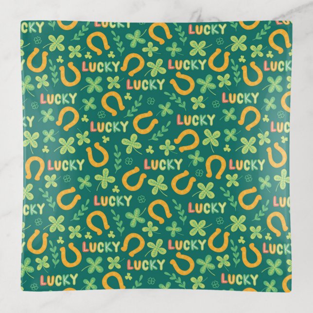Irish LUCKY green pattern Trinket Tray (Front)