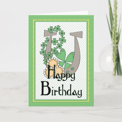Irish Lucky Horseshoe Happy Birthday Greeting Card