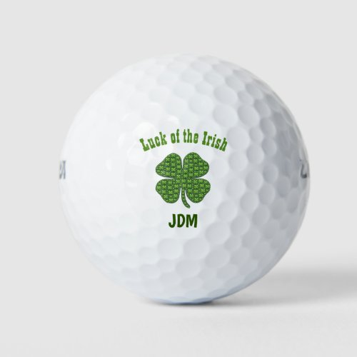 Irish Lucky Luck Clover Shamrock Monogram Initials Golf Balls