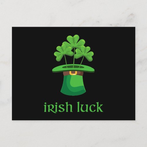 Irish Lucky Shamrock Clover Leprechaun Green Hat Postcard