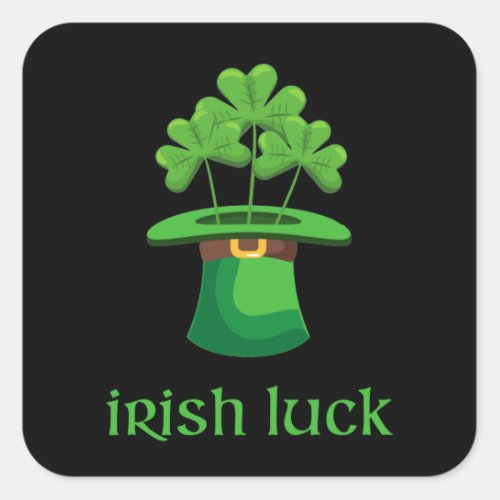 Irish Lucky Shamrock Clover Leprechaun Green Hat Square Sticker