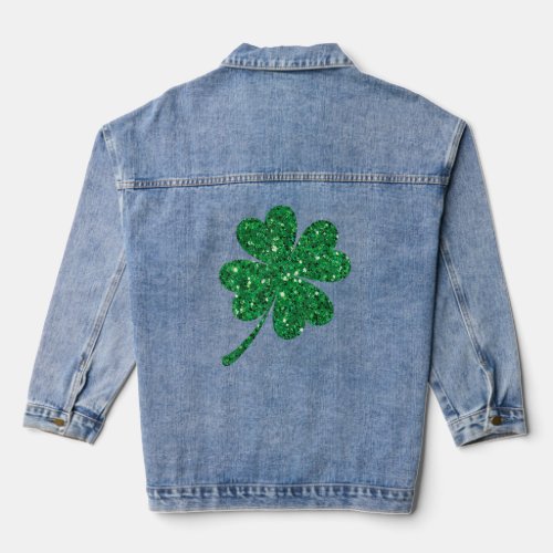 Irish Lucky Shamrock Green Clover St Patricks Day Denim Jacket
