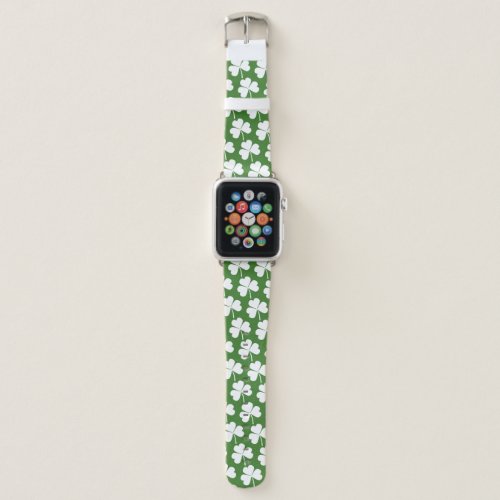 Irish Lucky Shamrock Green White Pattern Apple Watch Band