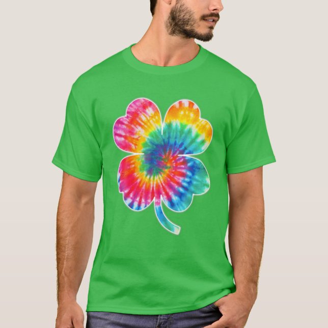 Irish Lucky Shamrock Tie Dye Clover St Patrick's D T-Shirt (Front)