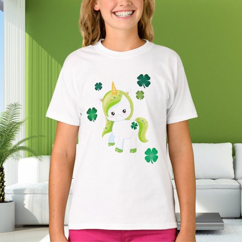 Irish Lucky Unicorn and Shamrocks St Patricks Day T_Shirt
