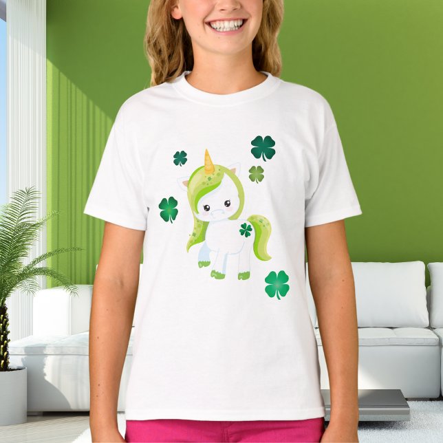 Irish Lucky Unicorn and Shamrocks St Patrick's Day T-Shirt (Creator Uploaded)