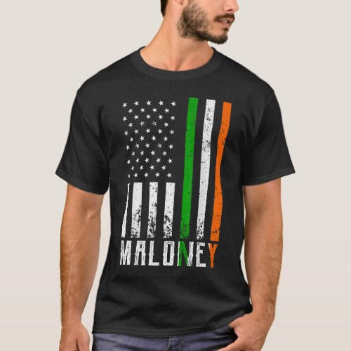 Irish MALONEY Family American Flag Ireland Flag T_Shirt