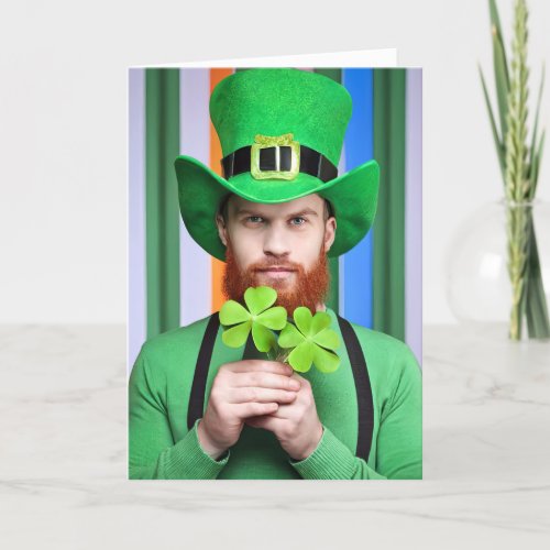 Irish Man With Lucky Clovers Card
