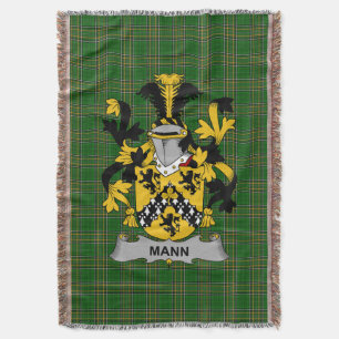 Irish Mann Coat of Arms Family Crest Ireland Throw Blanket