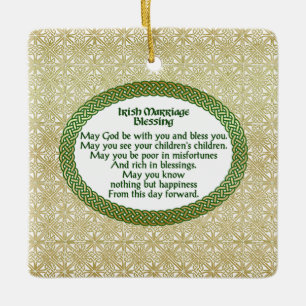 Irish Marriage Blessing, Gold & Green Wedding Ceramic Ornament