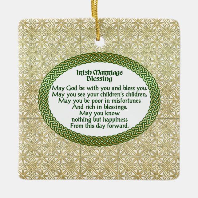 Irish Marriage Blessing, Gold & Green Wedding Ceramic Ornament (Front)