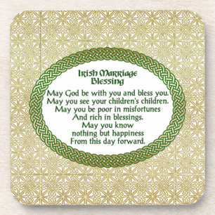 Irish Marriage Blessing, Gold & Green Wedding Drink Coaster