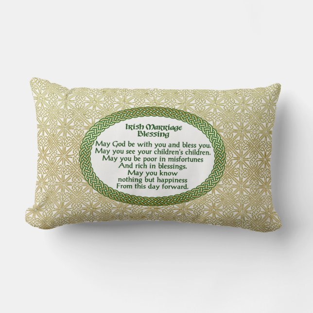 Irish Marriage Blessing, Gold & Green Wedding Lumbar Pillow (Front)