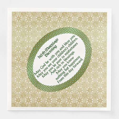 Irish Marriage Blessing Gold  Green Wedding Paper Dinner Napkins