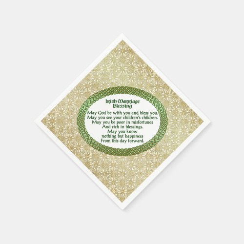 Irish Marriage Blessing Gold  Green Wedding Paper Napkins